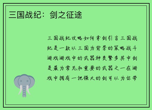 三国战纪：剑之征途